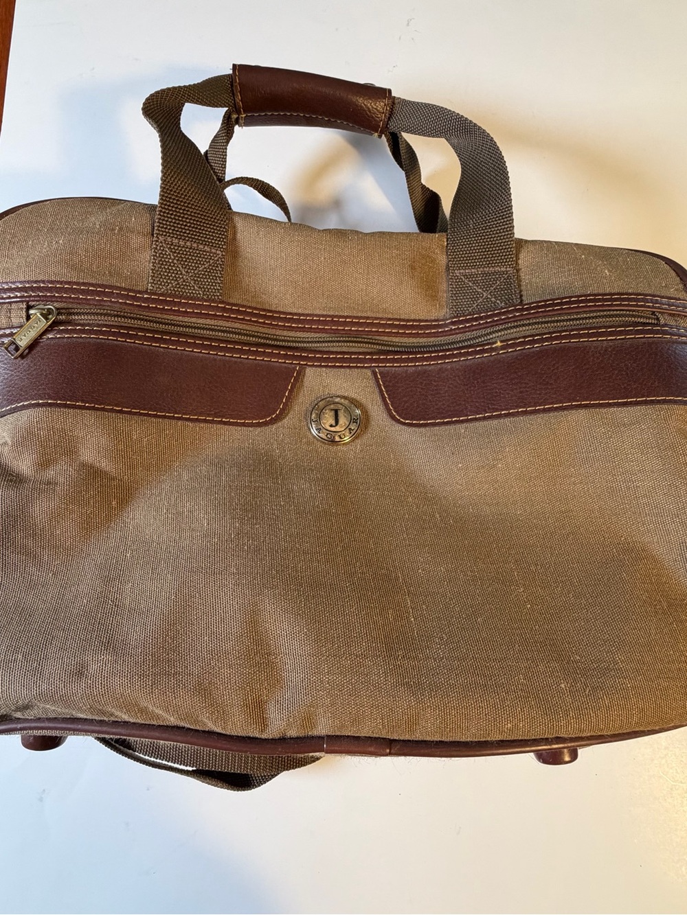 Vintage Jaguar Canvas Leather Weekender Duffle Bag Travel Luggage Handles Strap
